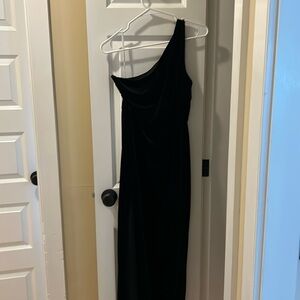 Black velvet one shoulder gown